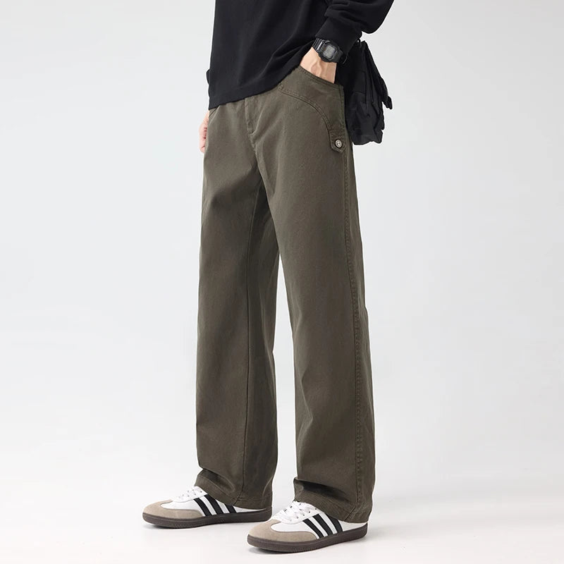 DUKEEN Heavyweight Lyocell Blend Straight Men's Casual Pants 2025 Autumn Soft Loose Fit Essential Trousers Men's Clothing
