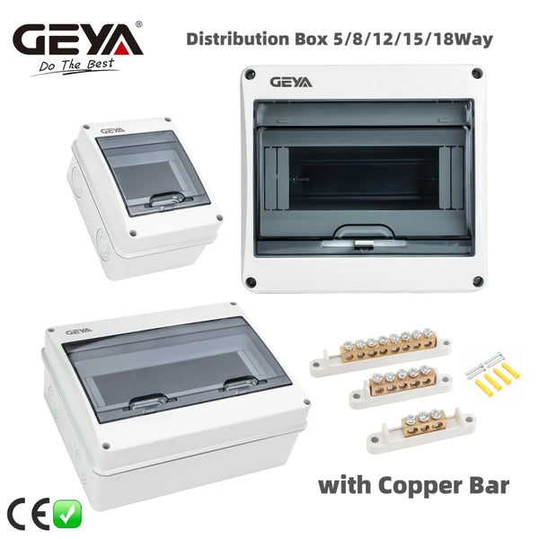 ប្រអប់ចែកចាយអគ្គិសនី GEYA 5/8Ways ការពារទឹកជ្រាប ជាមួយនឹងប្រអប់ខ្សែភ្ជាប់ប្លាស្ទិក MCB សម្រាប់ឧបករណ៍បំបែកសៀគ្វី