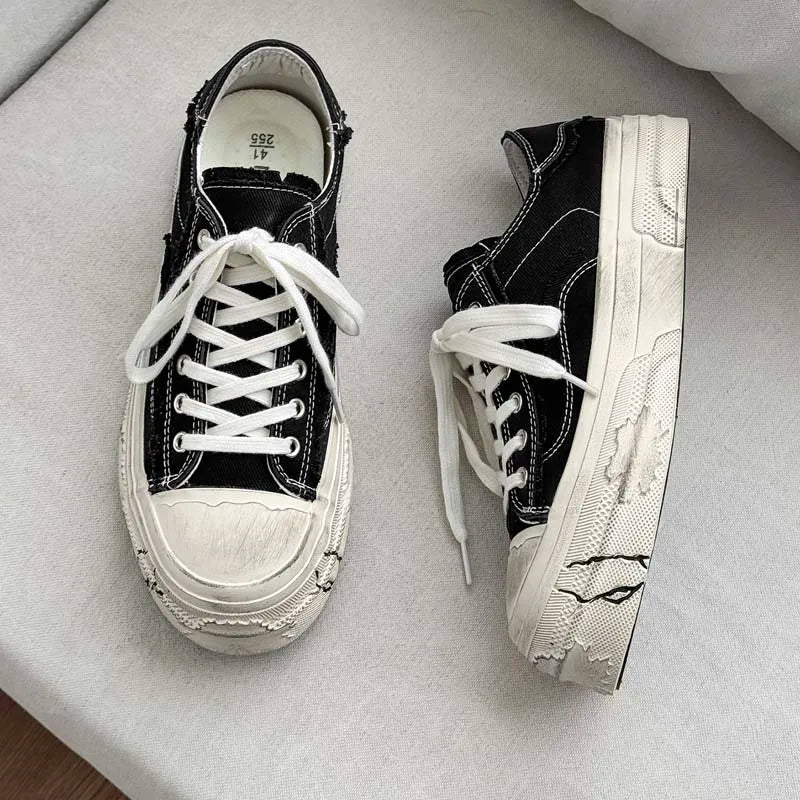 Men's Thick-sole High quality Canvas Casual Shoes Four seasons New Breathable Light Soft-sole Outdoor Walking Sports Board Shoes