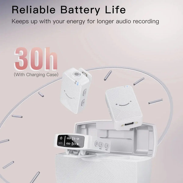 មីក្រូហ្វូនឥតខ្សែ FIFINE M9 2.4GHz សម្រាប់ទូរស័ព្ទ និងកាមេរ៉ា, មីក្រូហ្វូនពីរសម្រាប់ Vlog/វីដេអូ/YouTube/TikTok/សម្ភាសន៍, ពេលវេលាធ្វើការ 30 ម៉ោង-M9W