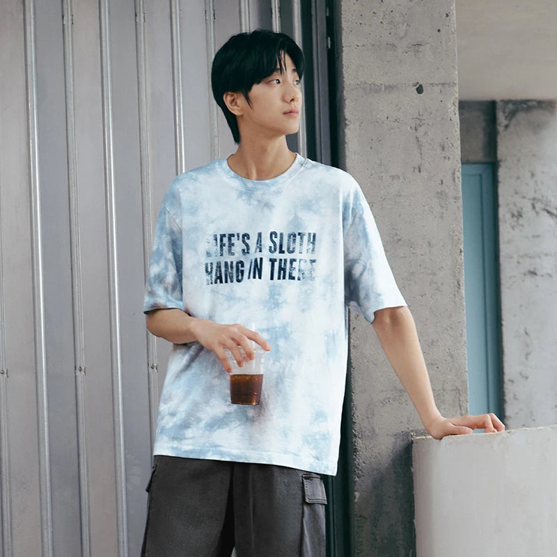 Semir Mens Tshirt 2026 Tie Dye Knitted Pure Cotton Letter Printed Casual Fashion Soft Daily Wear