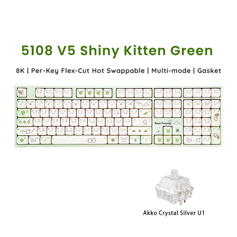 Akko 5108 V5 Mechanical Keyboard MAO Shiny Kitten Keycap 108-Key Full Size Per-Key Flex-Cut Hot Swap 8K RGB Tri-mode Keyboard