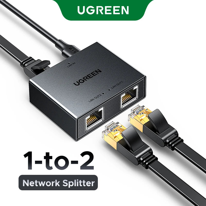 UGREEN Ethernet Splitter 100Mbps 1 to 2 RJ45 Splitter Ethernet Adapter Lan Connector Switch Coupler for PC Laptop TV Box Router