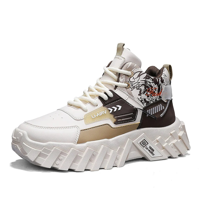 Sneakers for Men High-top Flat Comfortable 2025 Autumn New White Sneakers Thick Soled Casual Trendy Sports Shoes for Men