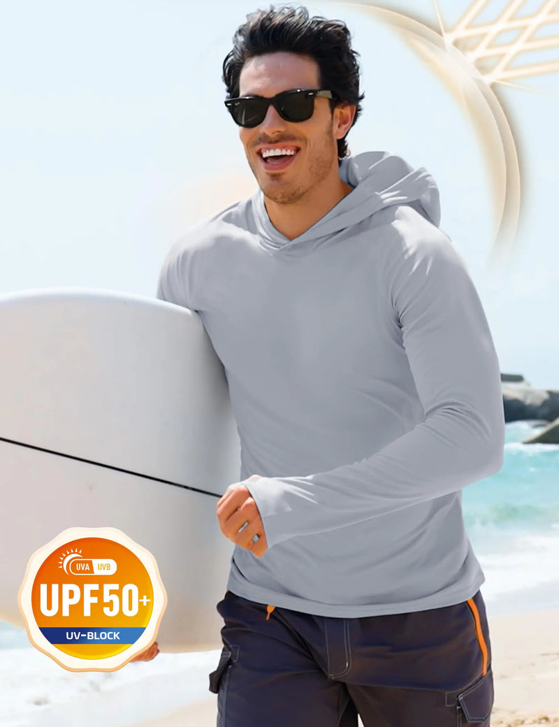 Men's UPF 50+ Sun Protection Hoodie Long Sleeve Quick Dry Fishing Hiking Shirt Thumbholes UV Block Rash Guard for Outdoor Sports