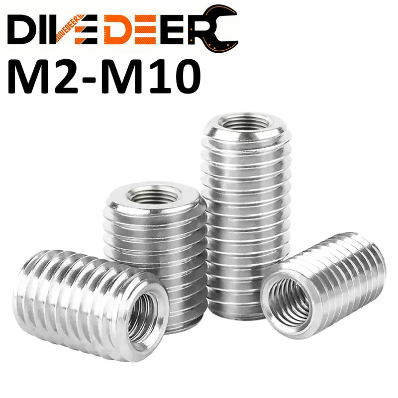 304 Stainless Steel Slotted Inside Outside Self tapping Thread Adapter Screw M2-M10 Wire Thread Insert Sleeve Conversion Nut