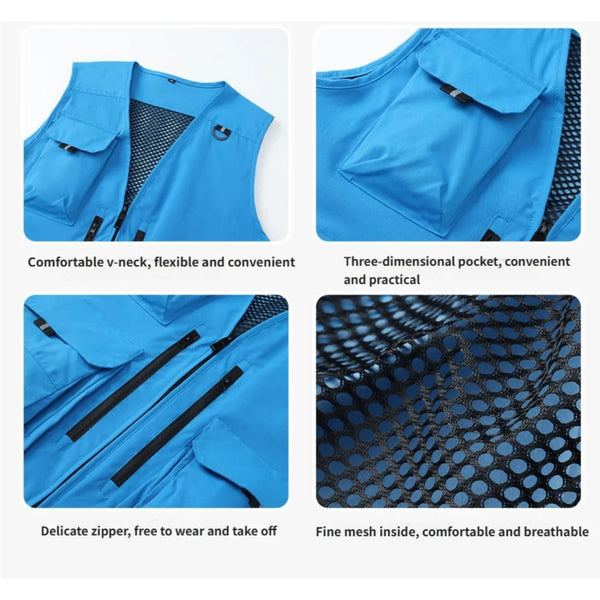 Cool Silk Cotton Multi-Pocket Deep V-Neck Vest Bright Color Men's and Women's Same Style Photography Work Clothes Team Uniform