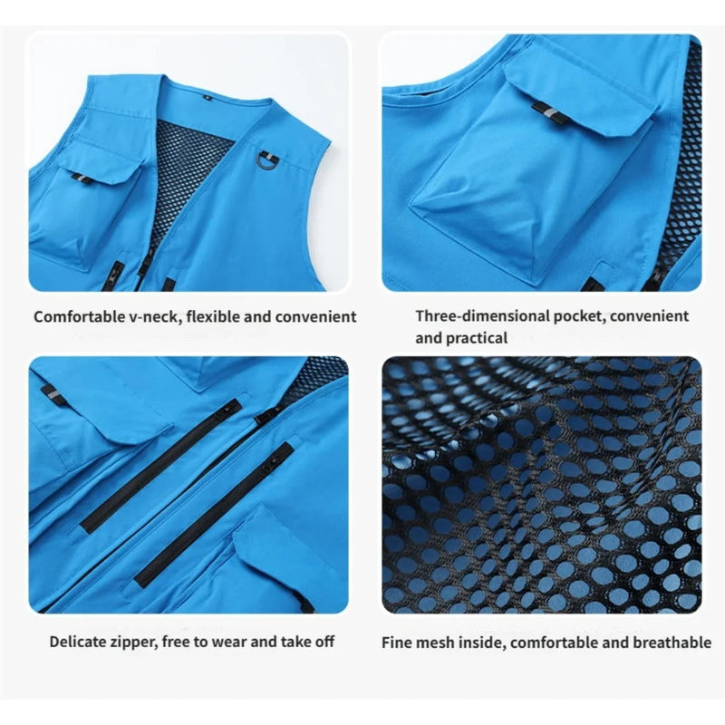 Cool Silk Cotton Multi-Pocket Deep V-Neck Vest Bright Color Men's and Women's Same Style Photography Work Clothes Team Uniform