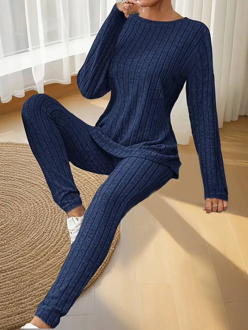 Women's Autumn Winter Pajamas Simple Solid Color Casual Comfortable Long-Sleeved Long Pants Pajama Set for Women Sleepwear