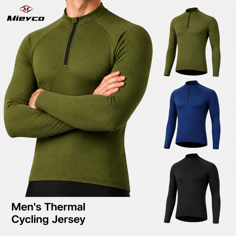 Men's Long Sleeve Reflective Cycling Jersey Slim Fit Quick Dry Breathable MTB Road Bike Shirt with Rear Pockets