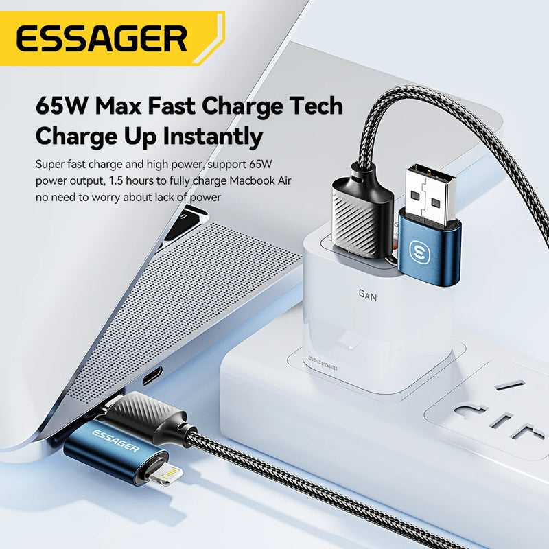 ខ្សែសាក USB Essager 4 ក្នុង 1 ប្រភេទ C 65W PD សាកលឿន ខ្សែ Type C ដល់ Type C សម្រាប់ iPhone 16 15 14 Pro Max iPad HUAWEI Xiaomi