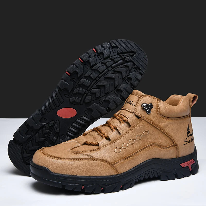 Walking Shoes Men 2025 New Casual High Top Leather Surface Anti Slip Wear-resistant Daily High Quality Retro Sneakers Men