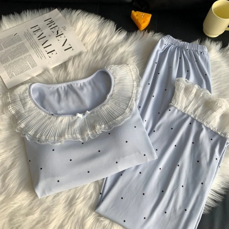 Pajama Nightwear for Woman Home Wear New Spring Autumn Sleepwear Ladies Casual Long-Sleeved Trousers Loungewear Suit Homewear