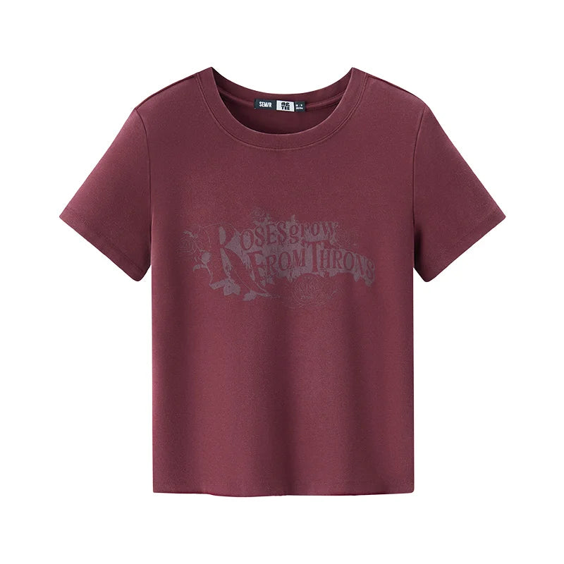 Semir Womens Tshirt 2026 Vintage Washed Printed Slim Regular Shoulder Retro American Style Casual Soft
