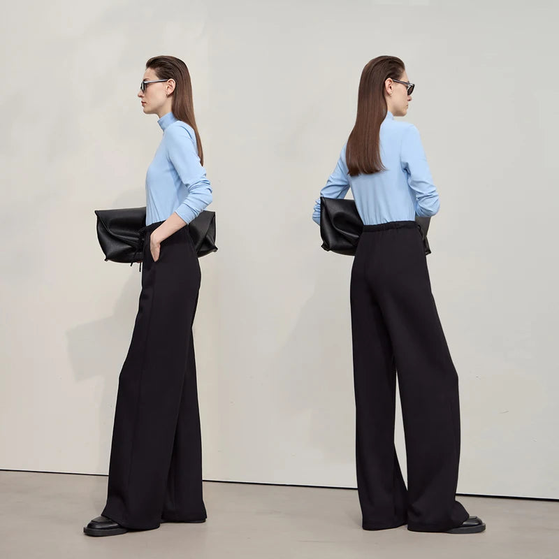 AMII Women's Pants 2026 Autumn New Minimalist Solid Color Ladies Clothing Wide-leg Waist Casual Versatile Woman Trousers12514010