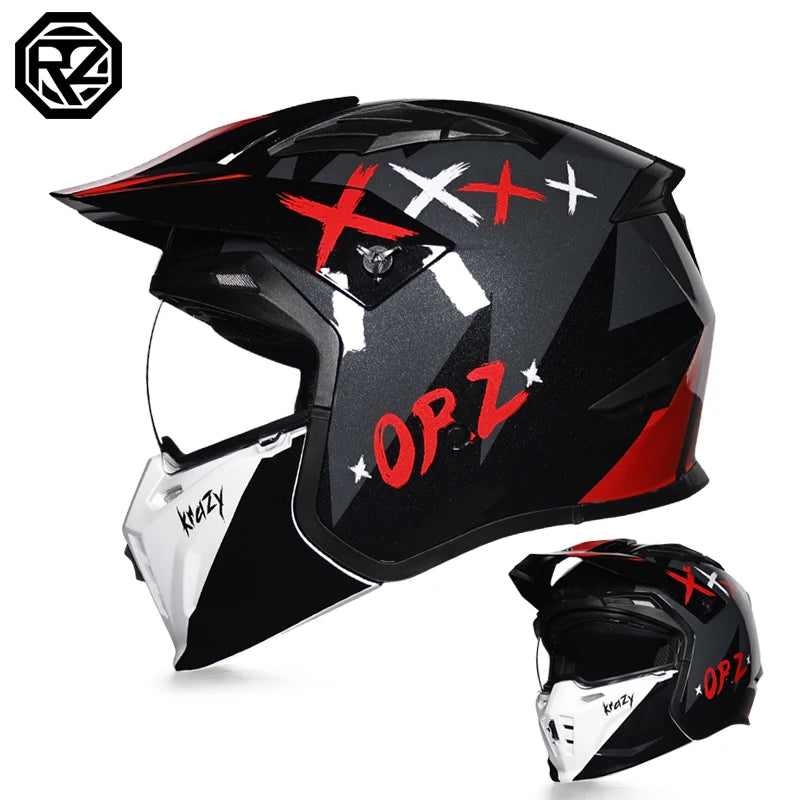 ORZ-163 Classic retro motorcycle full face helmet, detachable sun hat, Brim windproof lens, retro chopper helmet, DOT certified