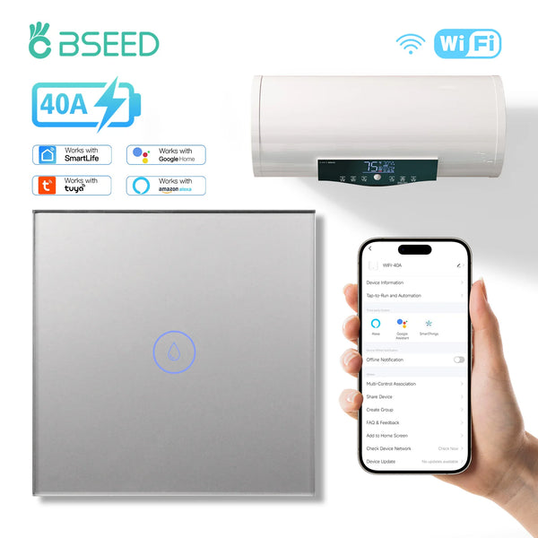 BSEED 40A ម៉ាស៊ីនត្រជាក់ឆ្លាតវៃ Wifi ឡចំហាយ កុងតាក់ប៉ះជញ្ជាំង មុខងារកំណត់ពេលវេលា ម៉ាស៊ីនត្រជាក់ Tuya Alexa Google Home ការគ្រប់គ្រងសំឡេង