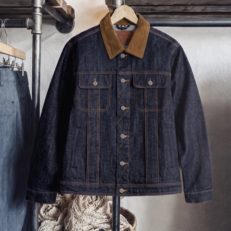អាវក្រៅ Denim បុរស Maden អាវក្រៅ Corduroy កអាវធំ សមល្មម ខោ Denim បោកគក់ធ្ងន់ អាវក្រៅធ្វើការ រដូវស្លឹកឈើជ្រុះធម្មតា
