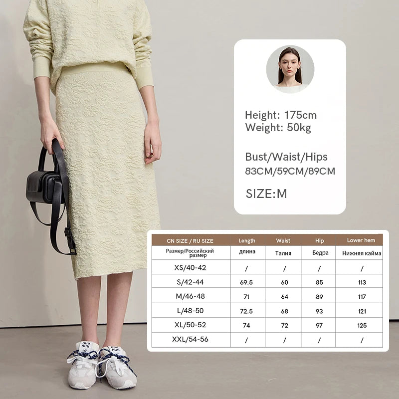 AMII Women's Skirt Medium And Long Jacquard Skirts For Women 2026 Autumn New Minimalist Solid Color Clothing Ladies 12543069