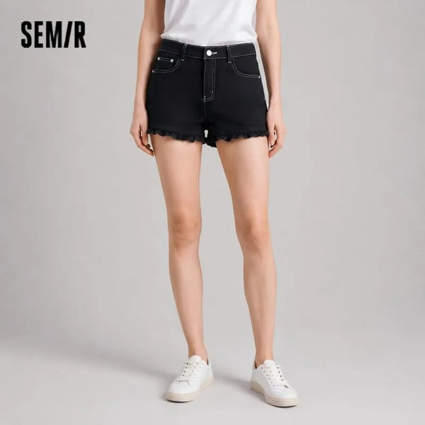 ខោ Semir សម្រាប់នារី ខោខ្លី Denim តុបតែងបែប Ruffle ទាន់សម័យ សាមញ្ញ ងាយស្រួលប្រើ អាវ A Line រដូវក្តៅ 2026