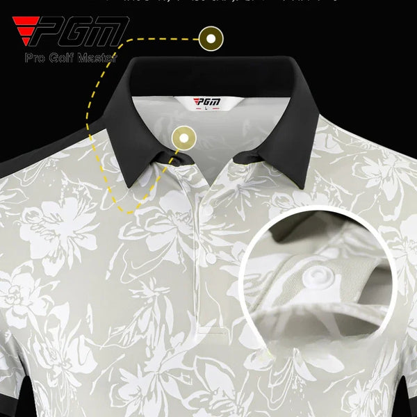 PGM Men Golf Short Sleeved T-shirt with Digital Printing Summer Quick Drying Polo Shirt Top YF806