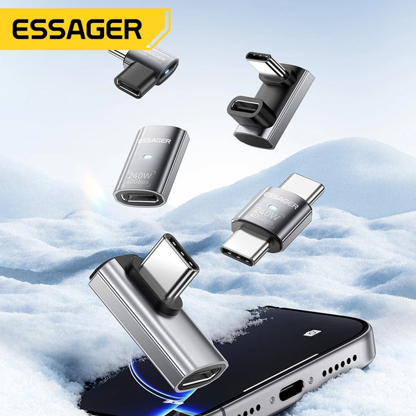 ឧបករណ៍ភ្ជាប់ Essager USB4.0 40Gbps OTG 240W ឧបករណ៍បម្លែងសាកថ្មលឿន 90 ដឺក្រេ USB Type C ឧបករណ៍ភ្ជាប់ទិន្នន័យសម្រាប់ទូរស័ព្ទ Macbook កុំព្យូទ័រយួរដៃ 8K60Hz