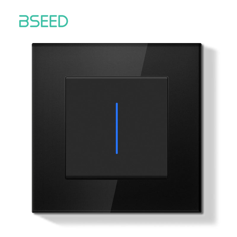 BSEED E Series 1/2Gang Button Light Switch Knob Dimmer Switch Wall EU Power Socket ST TV Socket Glass Panel Switch Socket Series