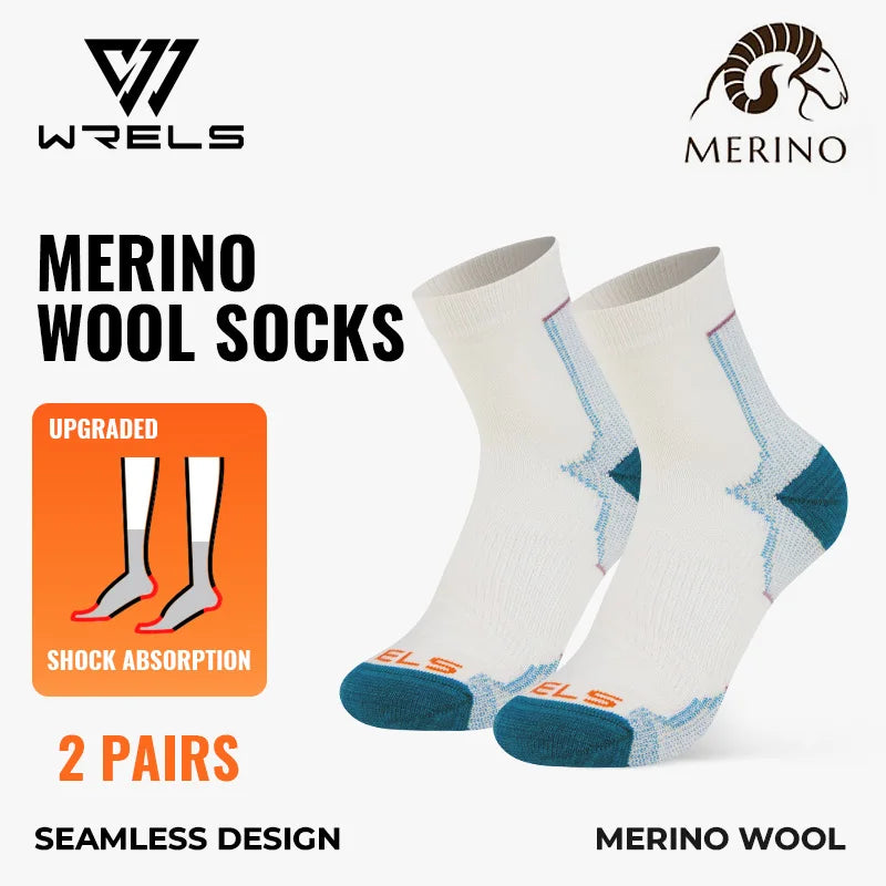 WRELS 1/2/3 Pairs Merino Wool Socks Cushioned Trekking Crew Socks Moisture Wicking Seamless Outdoors Hiking Thermal  Socks