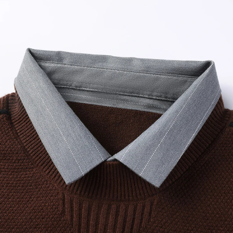 Men's solid color sweater, stretchy and warm for autumn, suitable for business casual daily commute.