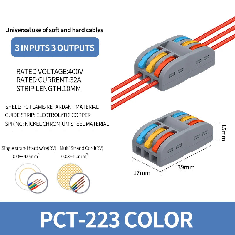 10/1000PCS Mini Quick Wiring Connector Universal Splitter wiring cable Push-in Combined Butt Terminal Block 1 in 2/3 out 32A SPL