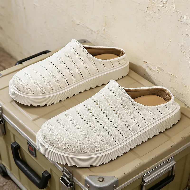 Men's casual slip on slippers summer soft-sole breathable lightweight outdoor walking shoes fashion youth sports half slippers
