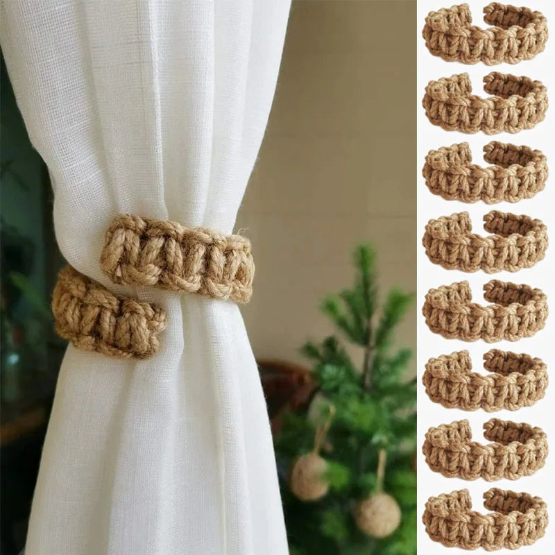 [Hand-Woven Hemp Rope Bracket] 3pcs Hand-Woven Hemp Rope Curtain Tether - home decoration accessories modern decor curtain clip