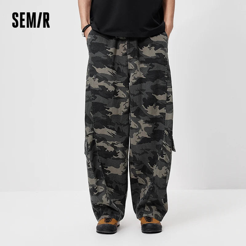 Semir Men Pants Camouflage 2026 Elastic Waist Loose Fit Straight Urban Casual Everyday Style Soft Comfortable Daily Wear Trendy