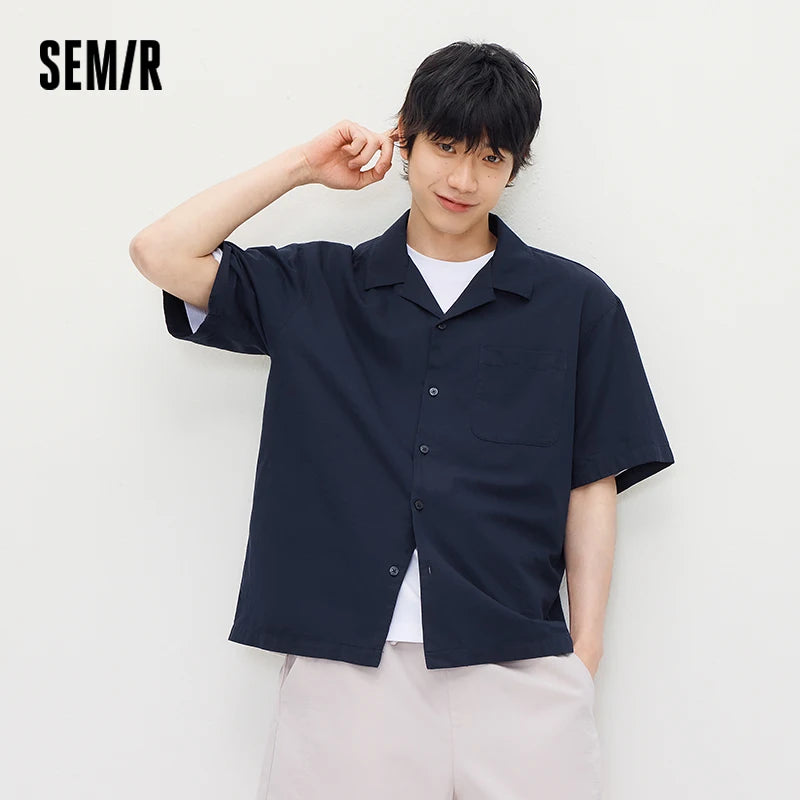 Semir Men Shirt Twill Texture Loose Cuban Collar Short Sleeve Shirt 2026 Summer Casual