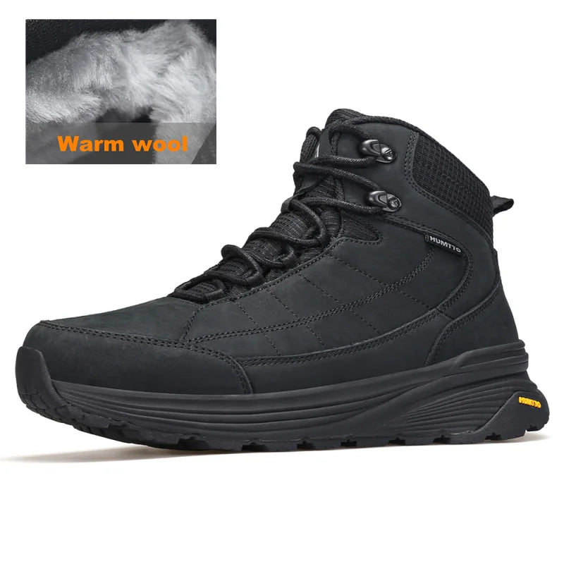 HUMTTO Leather Hiking Boots Warm Wool Outdoor Trekking Shoes for Men Luxury Designer Climbing Sneakers Safety Mens Ankle Boots