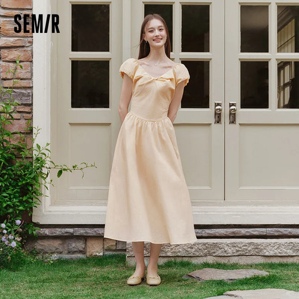 រ៉ូបស្ត្រី Semir ដៃអាវប៉ោង ចង្កេះខ្ពស់ រាងអក្សរ A រ៉ូបវែង រដូវក្តៅ ឆ្នាំ២០២៦