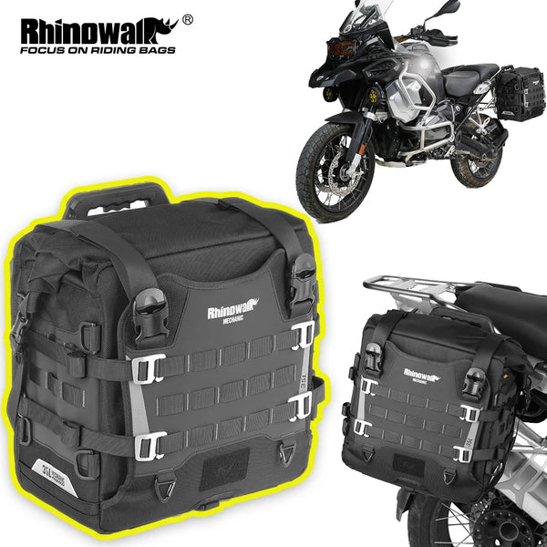 កាបូបចំហៀងម៉ូតូ Rhinowalk ការពារទឹកជ្រាប 35L កាបូបដាក់លើកែបរហ័ស ជាមួយនឹងបន្ទះទ្រទ្រង់ប្រព័ន្ធ Molle ប្រឆាំងនឹងការលួច សម្រាប់ការធ្វើដំណើរឆ្ងាយ