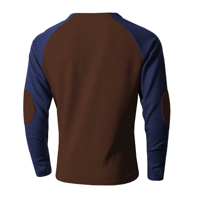 Men's Autumn Outdoor Breathable Long - Sleeve Round - Neck Waffle Knit Sweatshirt with Raglan Sleeve Splicing