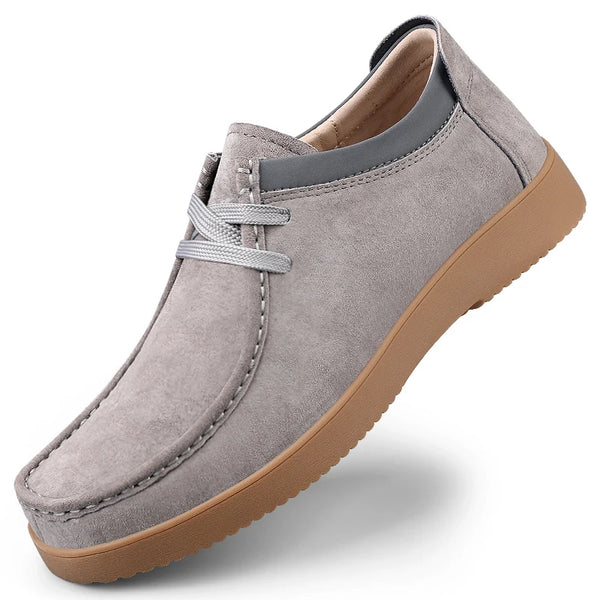 Men's Suede Moccasins Casual Lace Up Walking Shoes Non Slip Rubber Sole Lightweight Comfort Daily Driving Shoes