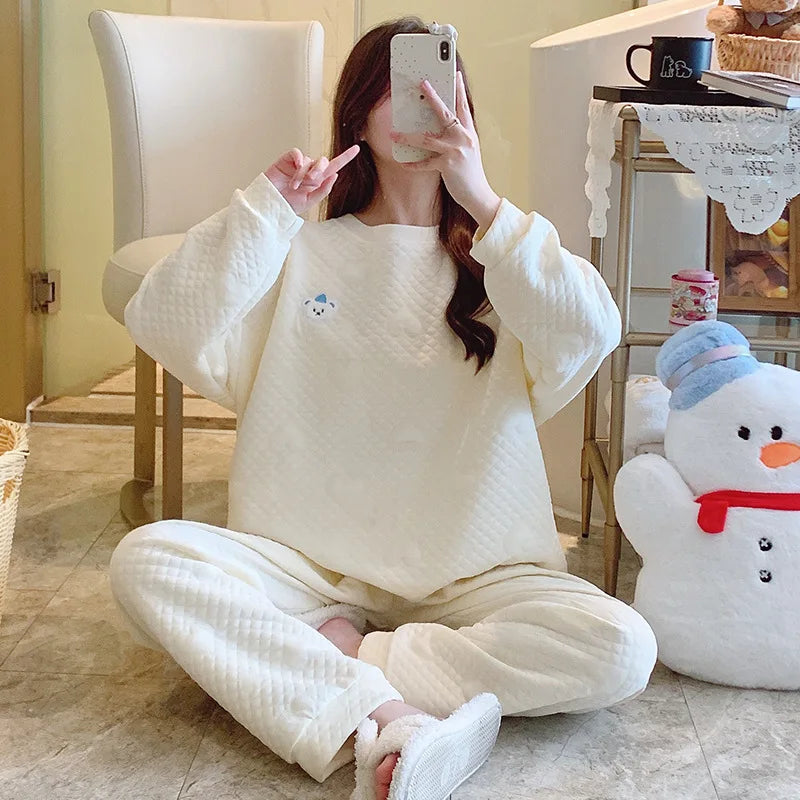 M-5XL Pyjamas Femme New Cotton Women's Pajamas Set Plus Size Sleepwear Home Wear Clothes Fall Winter Sleeping Nightwear Suit