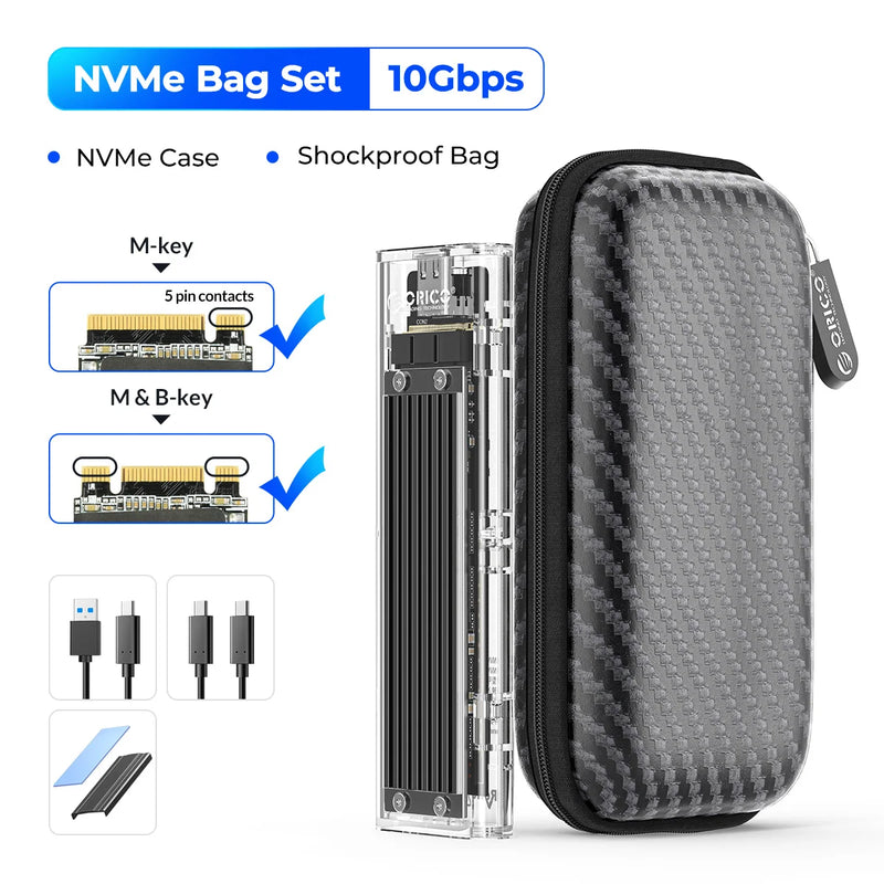 ORICO M2 SSD Case NVME SATA SSD Enclosure Tool Free 10Gbps M.2 to USB Type C Transparent External Adapter Support UASP Trim