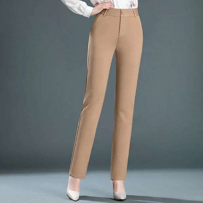 Women's Black Elastic Waist Pants, Fashion Slim Flare Pant, Khaki Camel Trousers, Navy Blue Pantalones Female, Asian Size S-10XL