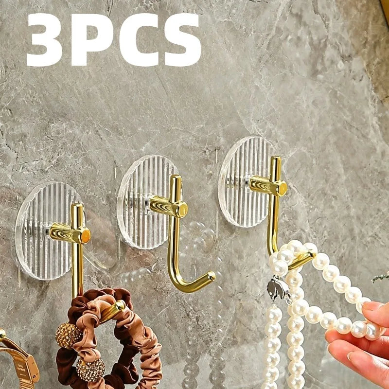 3pcs Acrylic Wall Hooks,Light Luxury Towel Hooks,Easy to Install,Suitable for Bathrooms,Bedrooms,Kitchens,etc.Golden/Silvery