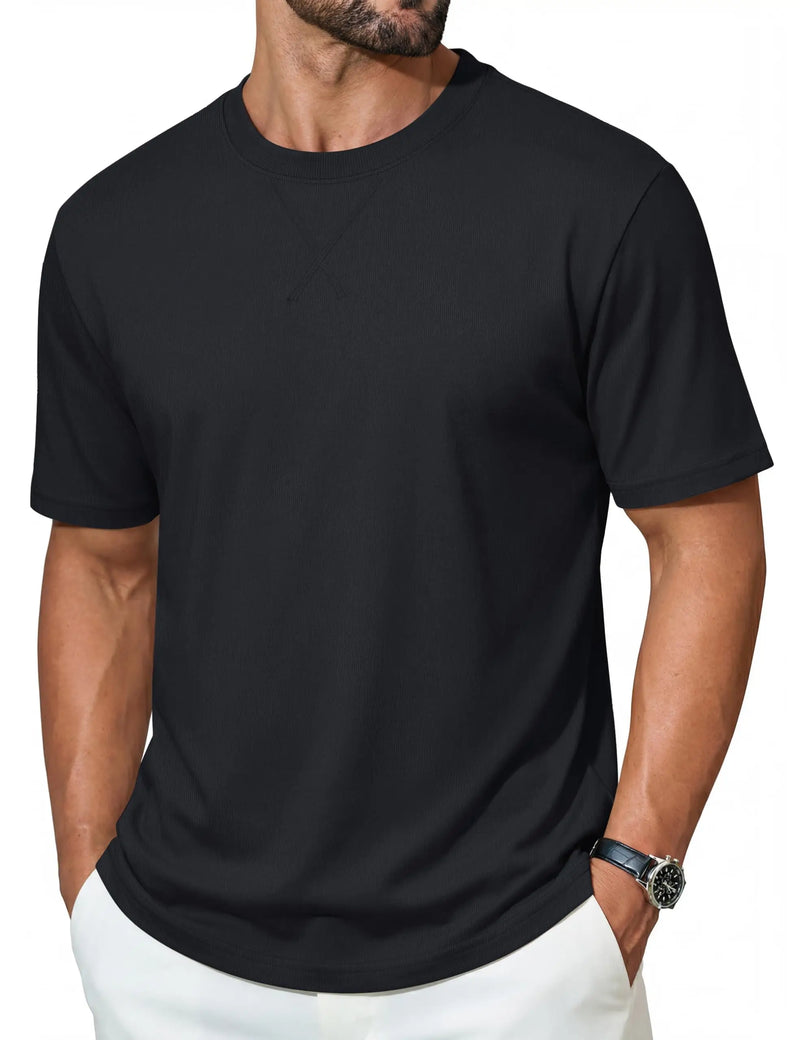 TACVASEN Cotton Tee Shirts Men Plain Drop Shoulder Crew Neck Summer Loose Fit Soft Breathable Casual Work Daily Fashion Top