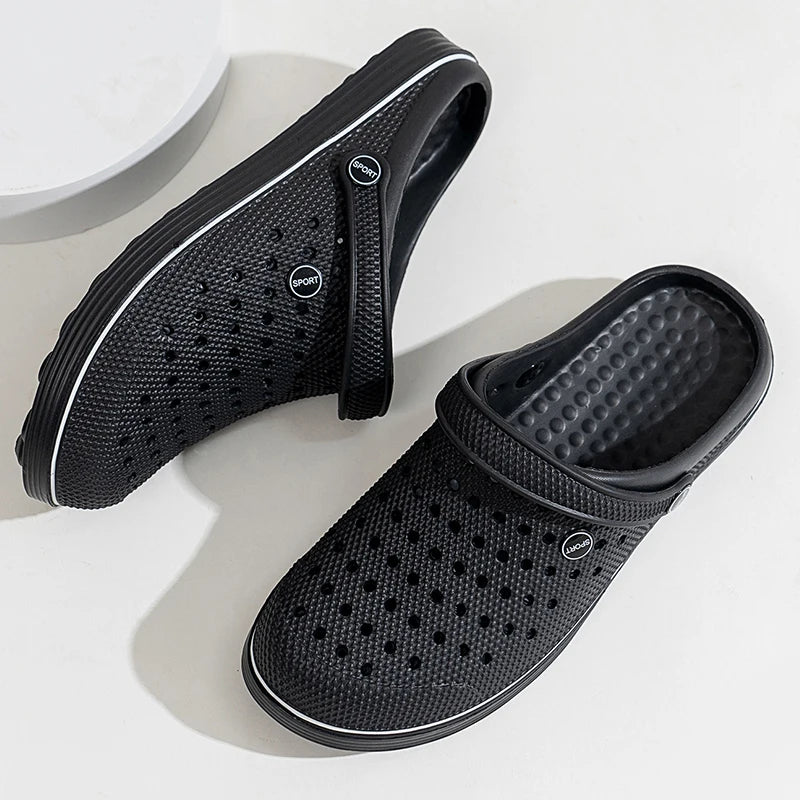 Men's Breathable Clogs Slippers Black Non-slip EVA Garden Shoes Outdoor Beach Sandals Casual Slip-on Mules