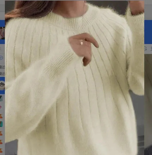Vertical Strip Autumn Winter Lazy Wind Round Neck Pullover Women's Bottoming Shirt Loose Jumper Ladies Pull Knitted Sweater
