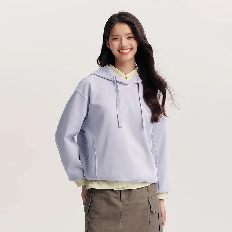 Semir Embroidered Hoodie Women Spring Hooded Loose Split Design Minimalist Gentle Style Casual Comfortable Pullover