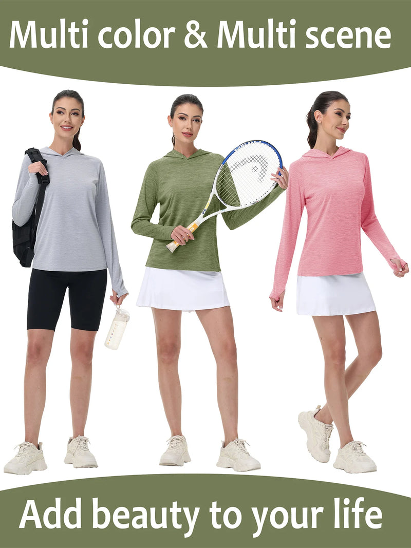 Women's UPF 50+ Sun Protection Hoodie Lightweight Long Sleeve Thumb Hole Hooded Sweatshirt for Hiking, Running & Workout