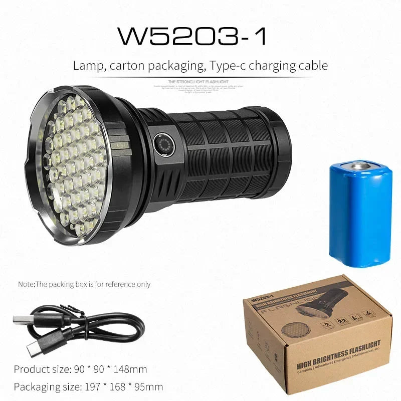 ពិល LED ថាមពលខ្ពស់ ចង្កៀងចម្ងាយឆ្ងាយ ថ្មដែលភ្ជាប់មកជាមួយ ពិលប្រភេទ C សម្រាប់បោះតង់នេសាទ