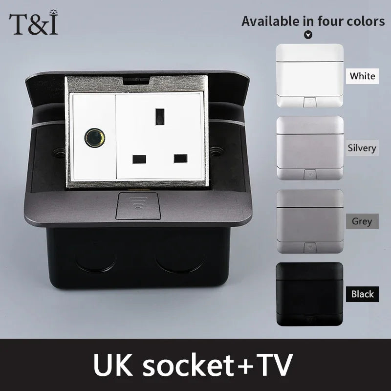 Metal Panel EU Standard Hidden Type Table Socket 2/3 Way Outlet USB/EUR/Universal/FR Office Cabinet Desktop Aluminum 120x120mm